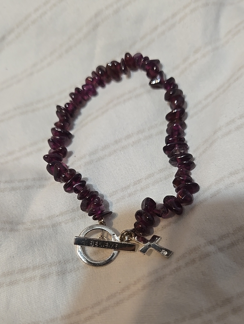 Vintage .925 Silver & Garnet Cross Toggle Bracelet - Women